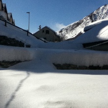 The pyrenees ski chalet back garden in winter